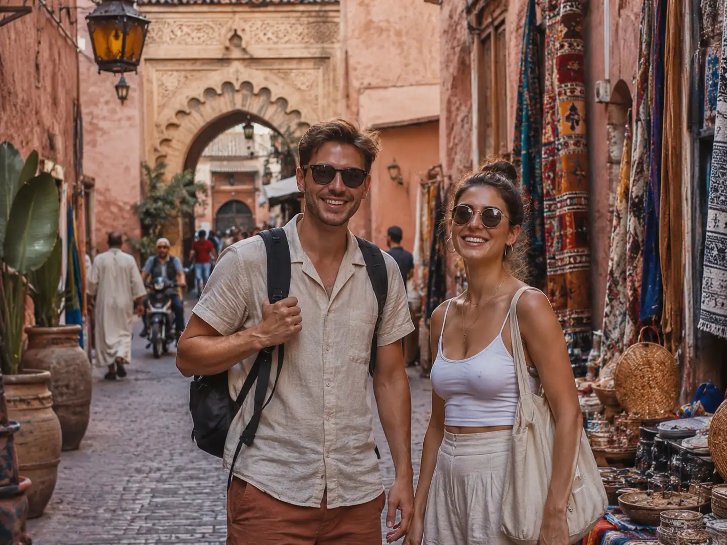 Couple tourists enjoying a private Marrakech medina tour